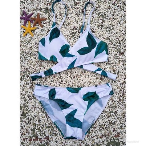 Fashion Nova Swim Nwot Green White Leaf Wrap Caged Bikini Poshmark