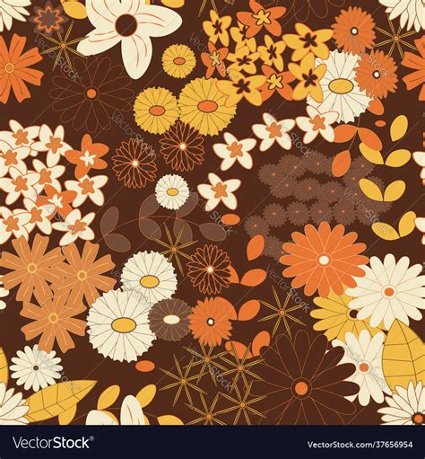 Yellow orange and brown vintage flowers seamless Vector Image