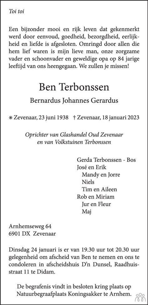 Ben Bernardus Johannes Gerardus Terbonssen 18 01 2023