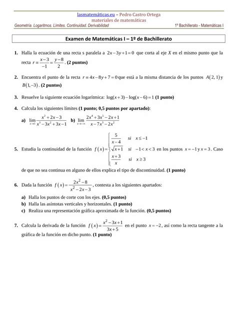 Pdf Examen De Matem Ticas I De Bachilleratolasmatematicas Eu Docs