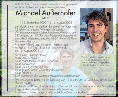 Traueranzeigen Von Michael Au Erhofer Trauer Bz