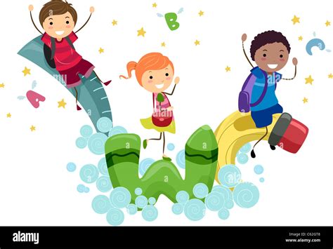 Illustration of Kids Playing with Animated School Supplies Stock Photo ...