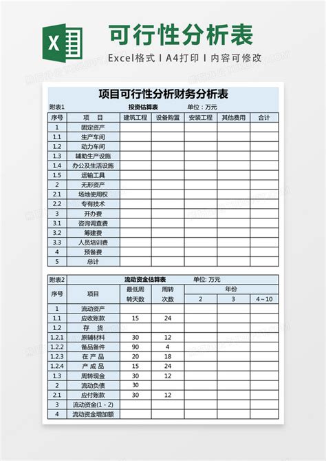 项目可行性分析报告的财务分析excel表格模板下载excel图客巴巴