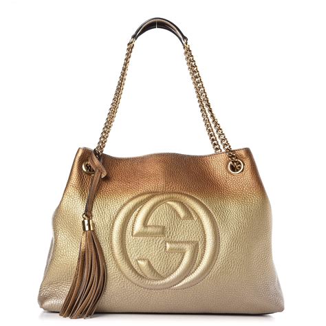 Gucci Metallic Pebbled Calfskin Medium Soho Chain Shoulder Bag Gold Ombre 297809