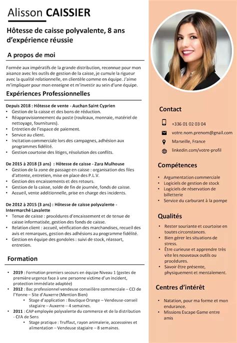 Exemple de CV Hôtesse de Caisse GRATUIT