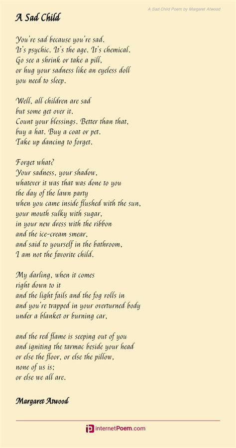 A Sad Child Poem by Margaret Atwood