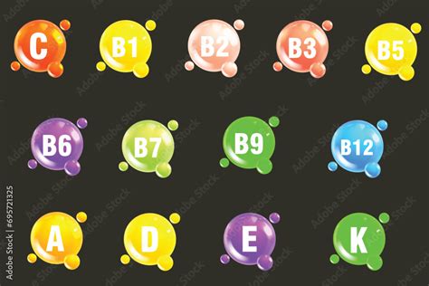 Set Of Multi Vitamin Complex Icons Essential Vitamin Complex Vitamin