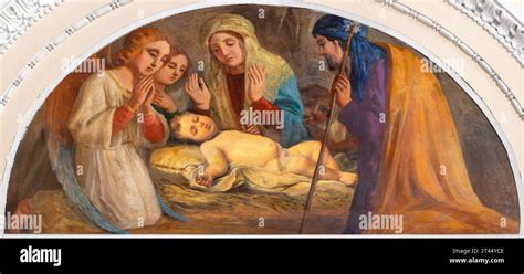 NAPLES ITALY APRIL 22 2023 The Painting Of Nativity In The Church