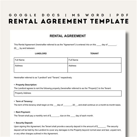 Rental Agreement Templates Simple Editable Rental Agreements Form