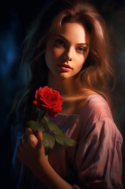 Premium AI Image Girl In Pink Dress Holding A Red Rose