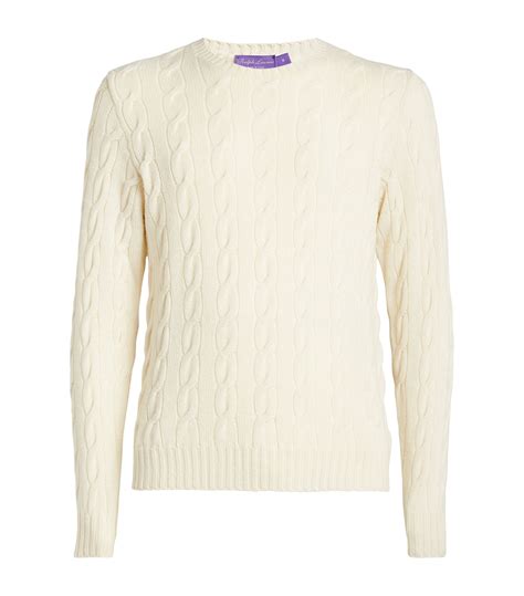 Mens Ralph Lauren Purple Label White Cable Knit Sweater Harrods Uk