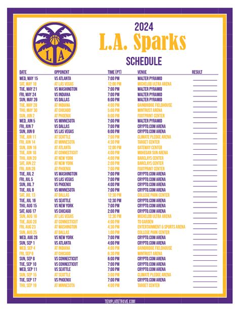 Printable2024 Los Angeles Sparks Basketball Schedule