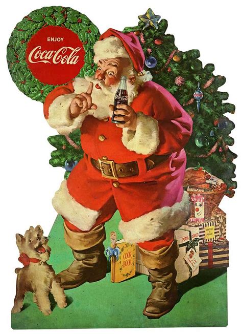 Enjoy Coca Cola Santa Claus Holding Coke Bottle Sshing Dog by Christmas ...