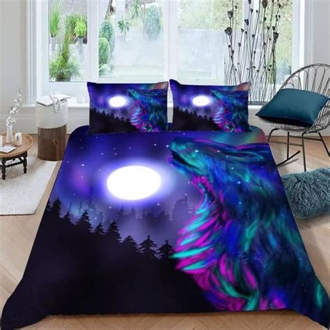 Parure De Lit Loup X Cm Personne Pi Ces Ultra Doux Lune Ciel