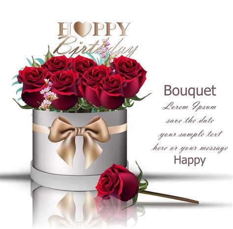 Premium Vector | Happy birthday red roses bouquet