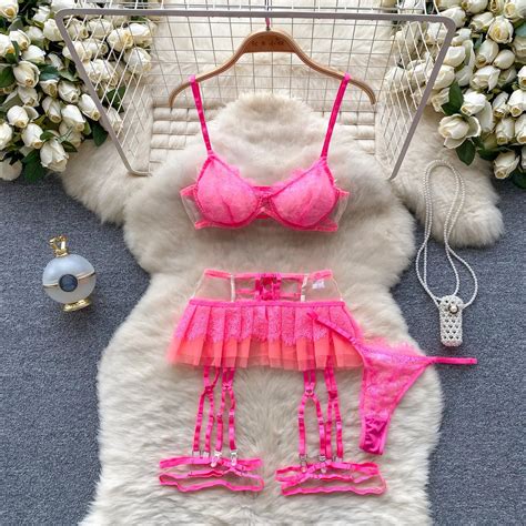 Sexy Pink Lace Lingerie Set With Accessories On Luulla
