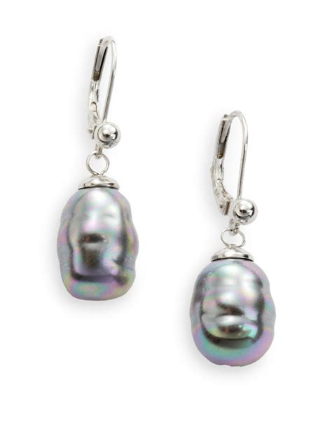 Majorica 10mm Grey Baroque Pearl And Sterling Silver Drop Earrings In