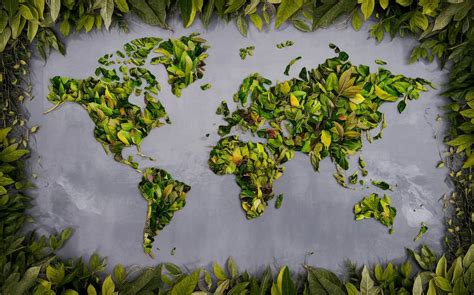 Artistic World Map Made Of Green Leaves On Gray Background Muse Ai