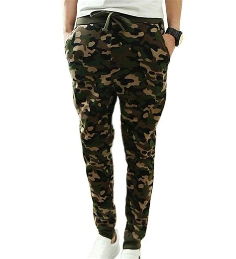 Mens Camouflage Color Drawstring Waist Jogging Harem Pants Army