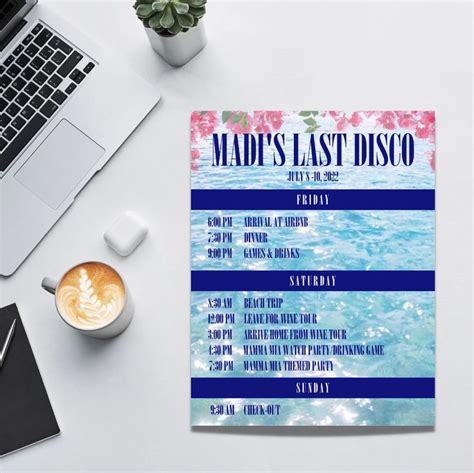 Mamma Mia Bachelorette Party Itinerary Printable Editable Etsy Bachelorette Party Itinerary