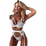 Vicsec Sexy Lingerie Set 3 Piece Bra Panties And Garter Sets With Suspenders Lace Push Up