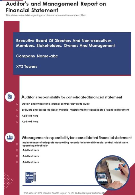 Auditors And Management Report On Financial Statement One Pager Documents