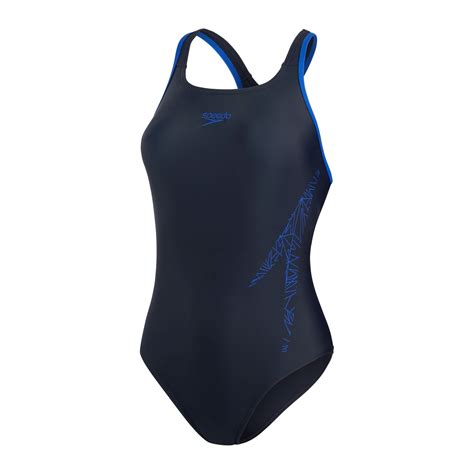 Speedo Hyperboom Racerback Swimsuit One Piece Womens Black Blue