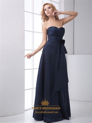 Simple Navy Blue Strapless Sweetheart A Line High Low Bridesmaid Dress