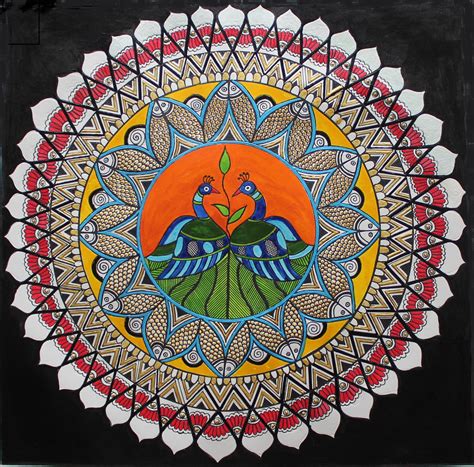 madhubani painting  peacock  fish