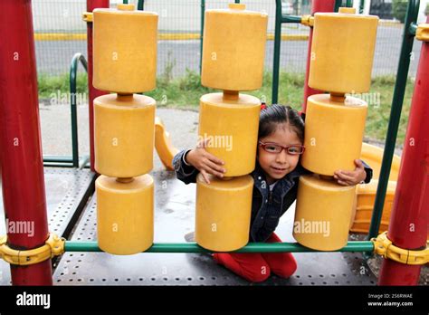 Year Old Latina Brunette Girl With Eye Glasses Plays In The Park Games In Loneliness And