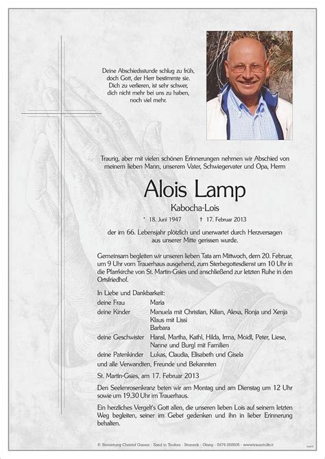 Alois Lamp aus Gsies TrauerHilfe it das Südtiroler Gedenkportal