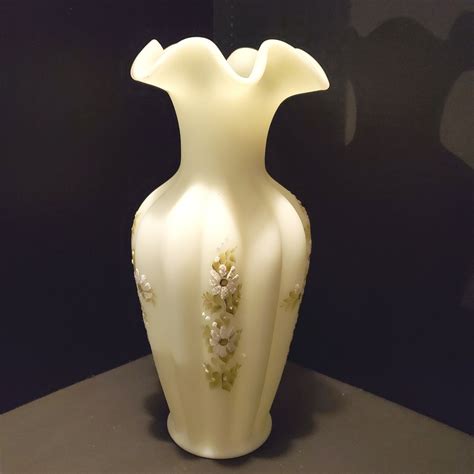 Tall 11 Fenton Custard Glass Ruffled Vase W Iced Etsy