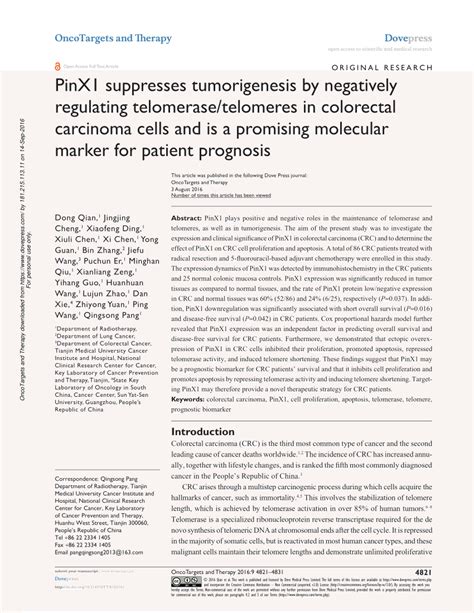 Pdf Pinx Suppresses Tumorigenesis By Negatively Regulating