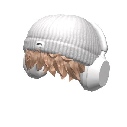 Blonde Messy Boy Hair White Beanie Headphones Roblox