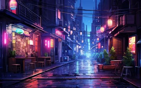 Premium Photo Urban Glow Night View Of A Quiet City Alleyway With