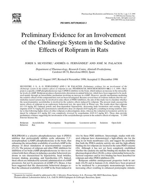 PDF Preliminary Evidence For An Involvement Of The Cholinergic System