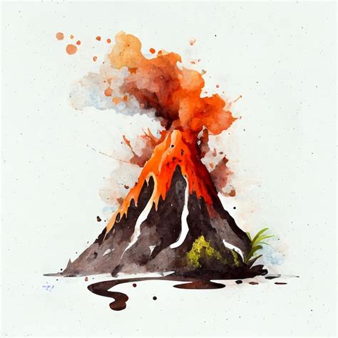 Premium AI Image | there is a drawing of a volcano with a lava spewing ...