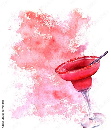 Watercolour Drawing Of A Strawberry Margarita Cocktail Stock Illustration Adobe Stock