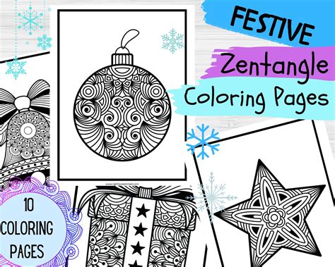 Zentangle Christmas Coloring Pages Lightly Sketched