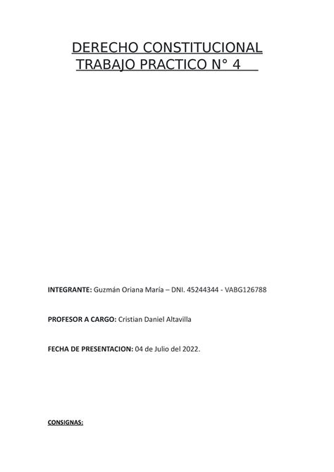 Derecho Constitucional Trabajo Practico N4 DERECHO CONSTITUCIONAL