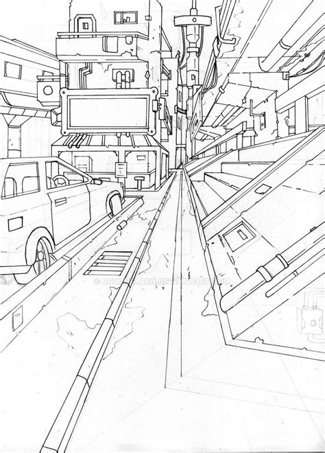 1 point perspective landscape lineart by BourneLach on DeviantArt