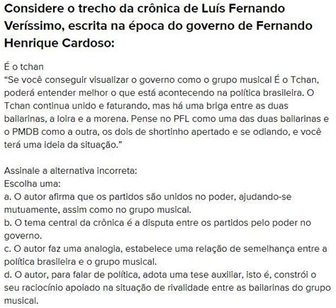 Considere O Trecho Da Cr Nica De Lu S Fernando Ver Ssimo Escrita Na