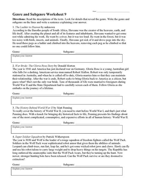 Identifying Genre Worksheets – Martin Lindelof