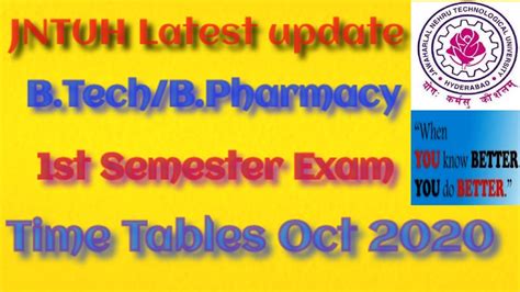 Jntuh Latest Update B Tech B Pharmacy I Sem Supply Exam Time Tables