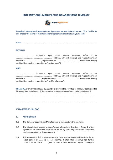 Contract Manufacturing Agreement Examples Format Pdf