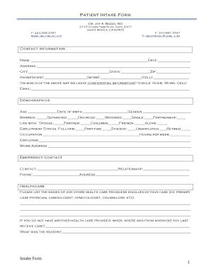 Fillable Online Patient Intake Form Intake Form Dr Joy Bozzo Nd