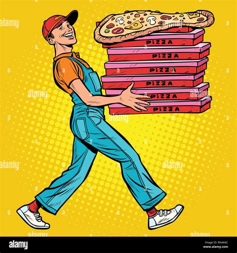 Young Man Pizza Boy Food Delivery Pop Art Retro Vector Illustration