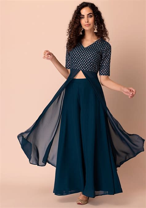 Buy Women Teal Blue Georgette Palazzo Pants Rtw Indya