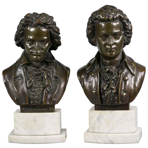 Pair Of Bronze Mounted Busts Of Beethoven And Mozart On Marble Stands