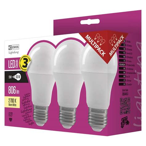 EMOS LED žárovka Classic A60 9W E27 teplá bílá 3ks ExaSoft cz